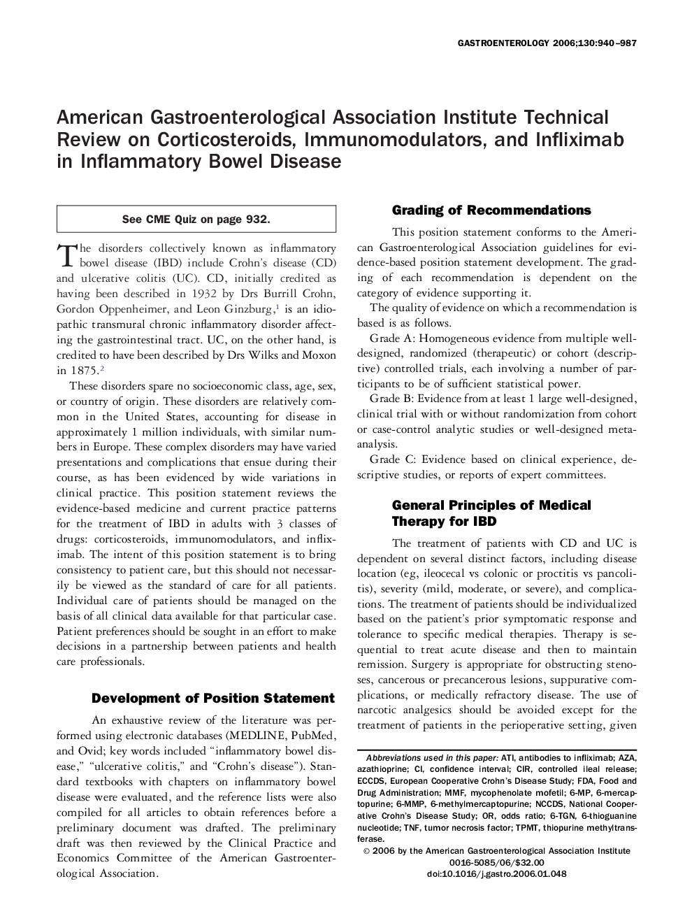 American Gastroenterological Association Institute Technical Review on Corticosteroids, Immunomodulators, and Infliximab in Inflammatory Bowel Disease