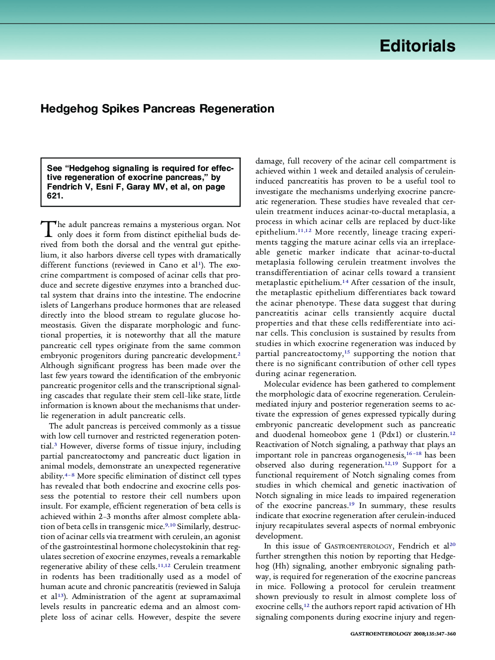 Hedgehog Spikes Pancreas Regeneration