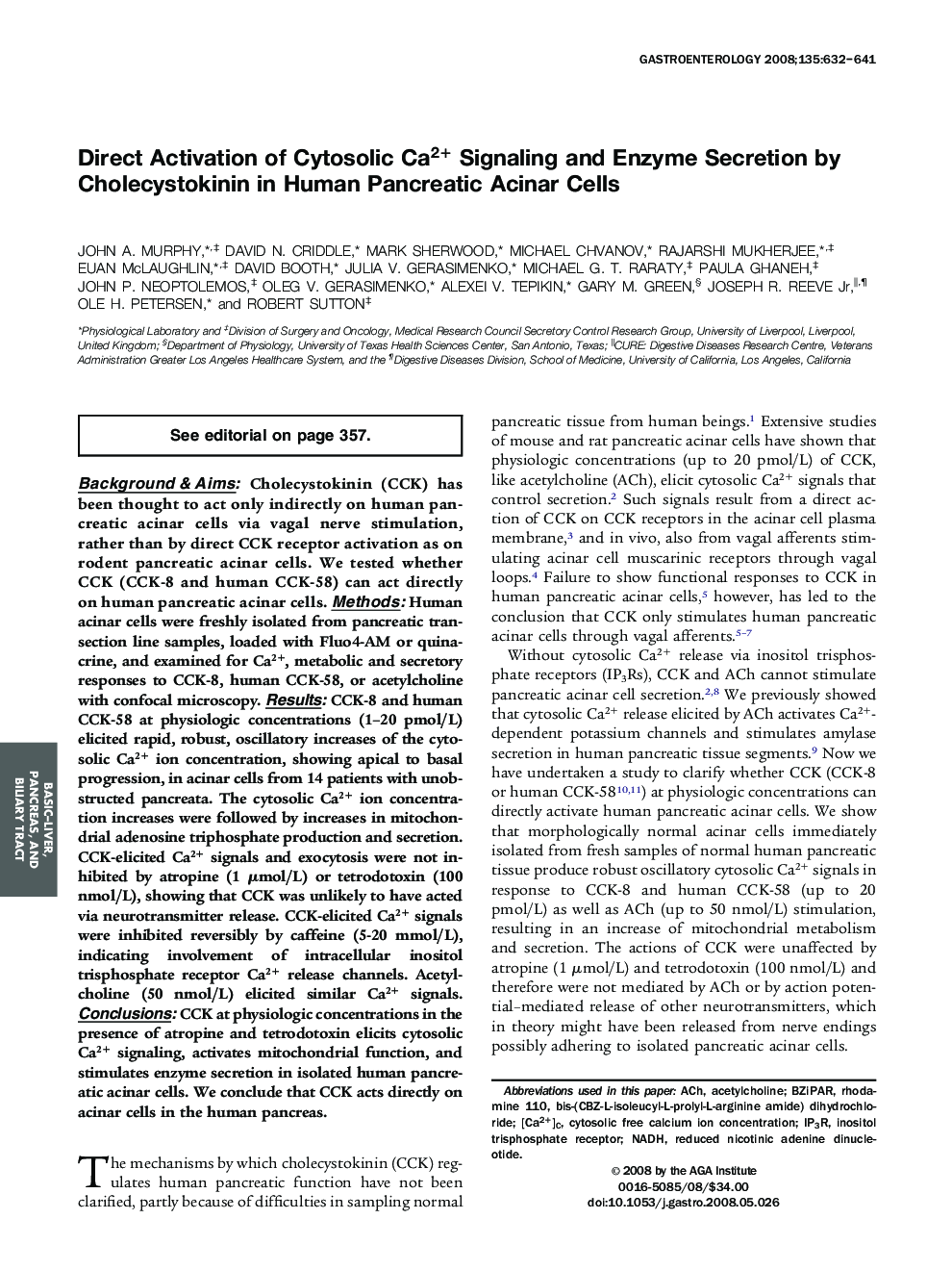 Direct Activation of Cytosolic Ca2+ Signaling and Enzyme Secretion by Cholecystokinin in Human Pancreatic Acinar Cells