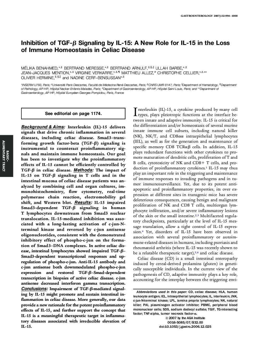 Inhibition of TGF-Î² Signaling by IL-15: A New Role for IL-15 in the Loss of Immune Homeostasis in Celiac Disease