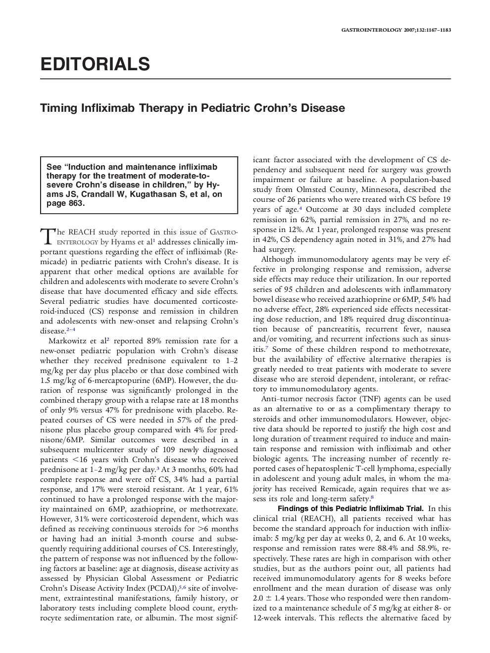 Timing Infliximab Therapy in Pediatric Crohn's Disease