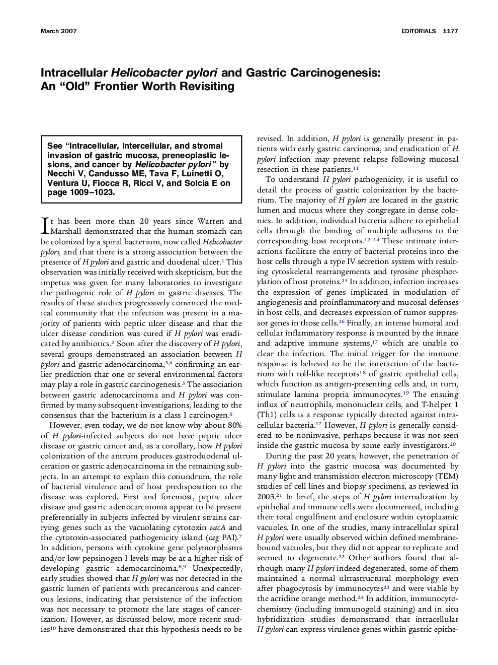 Intracellular Helicobacter pylori and Gastric Carcinogenesis: An “Old” Frontier Worth Revisiting