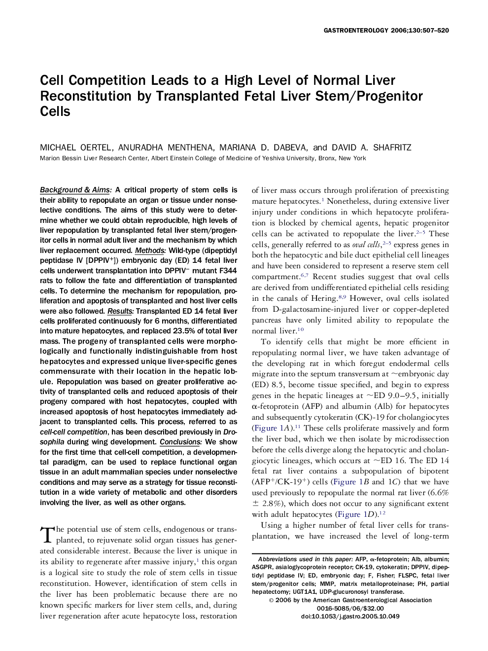 Cell Competition Leads to a High Level of Normal Liver Reconstitution by Transplanted Fetal Liver Stem/Progenitor Cells 