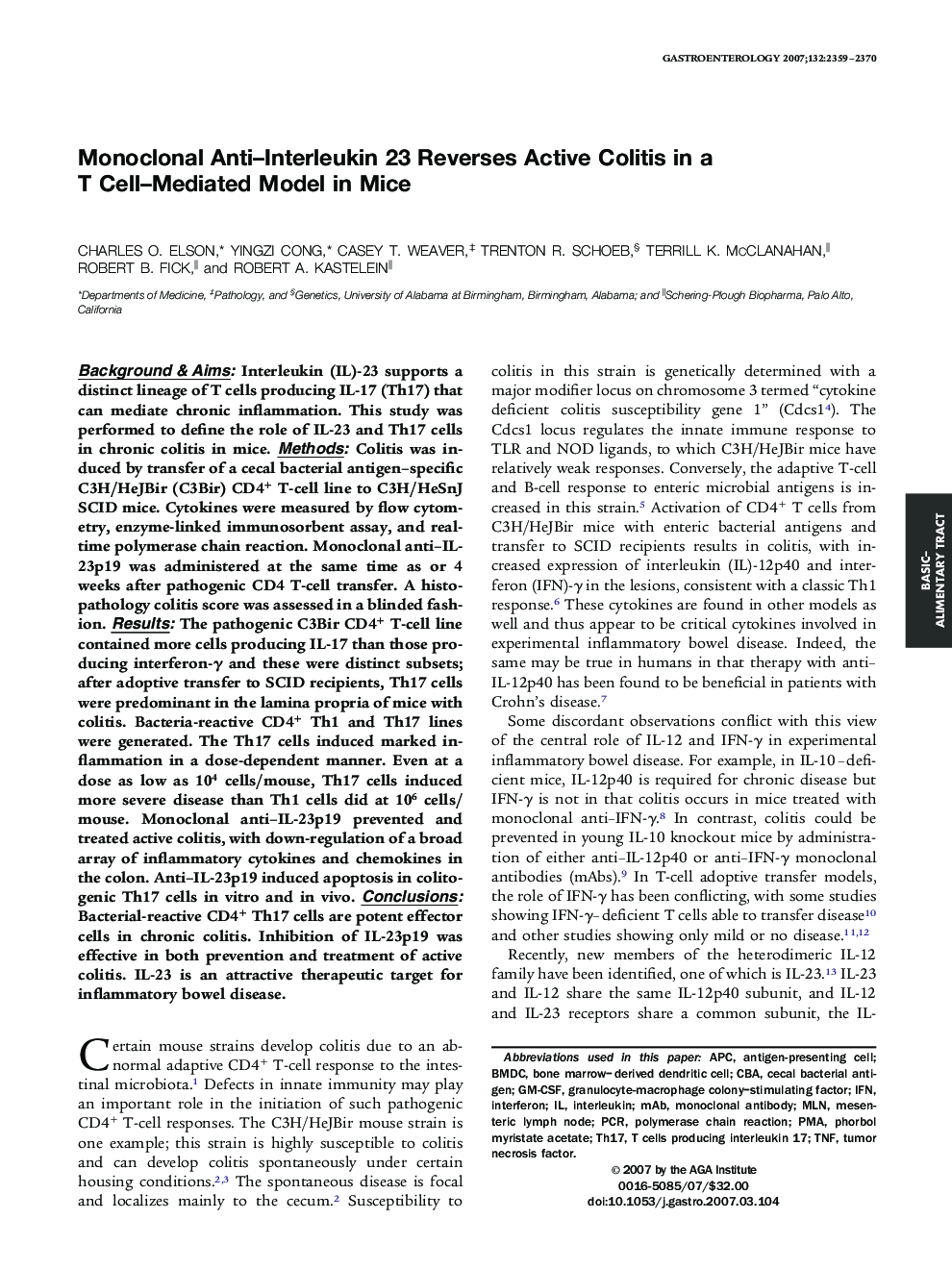 Monoclonal Anti–Interleukin 23 Reverses Active Colitis in a T Cell–Mediated Model in Mice 