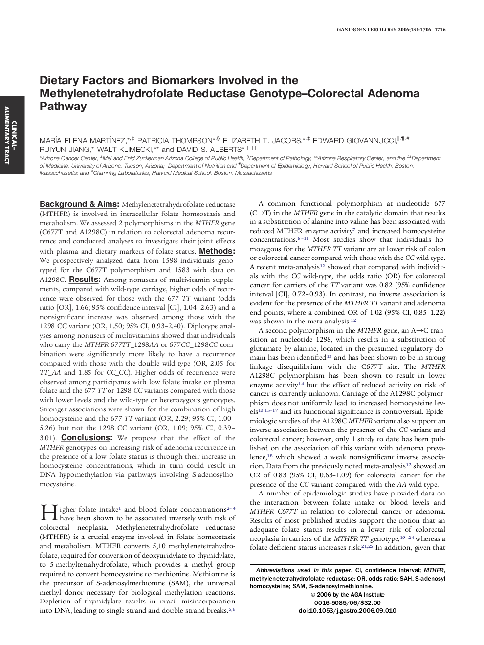 Dietary Factors and Biomarkers Involved in the Methylenetetrahydrofolate Reductase Genotype–Colorectal Adenoma Pathway 