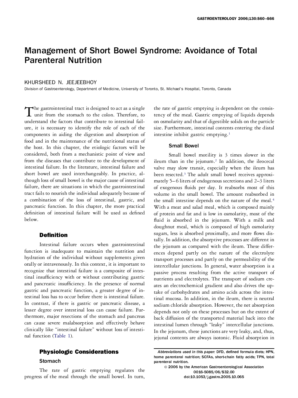 Management of Short Bowel Syndrome: Avoidance of Total Parenteral Nutrition