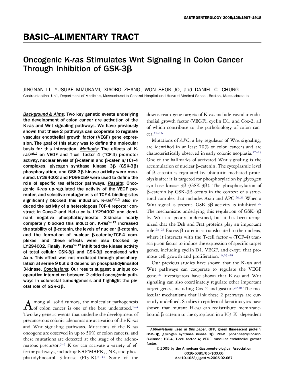 Oncogenic K-ras Stimulates Wnt Signaling in Colon Cancer Through Inhibition of GSK-3β 