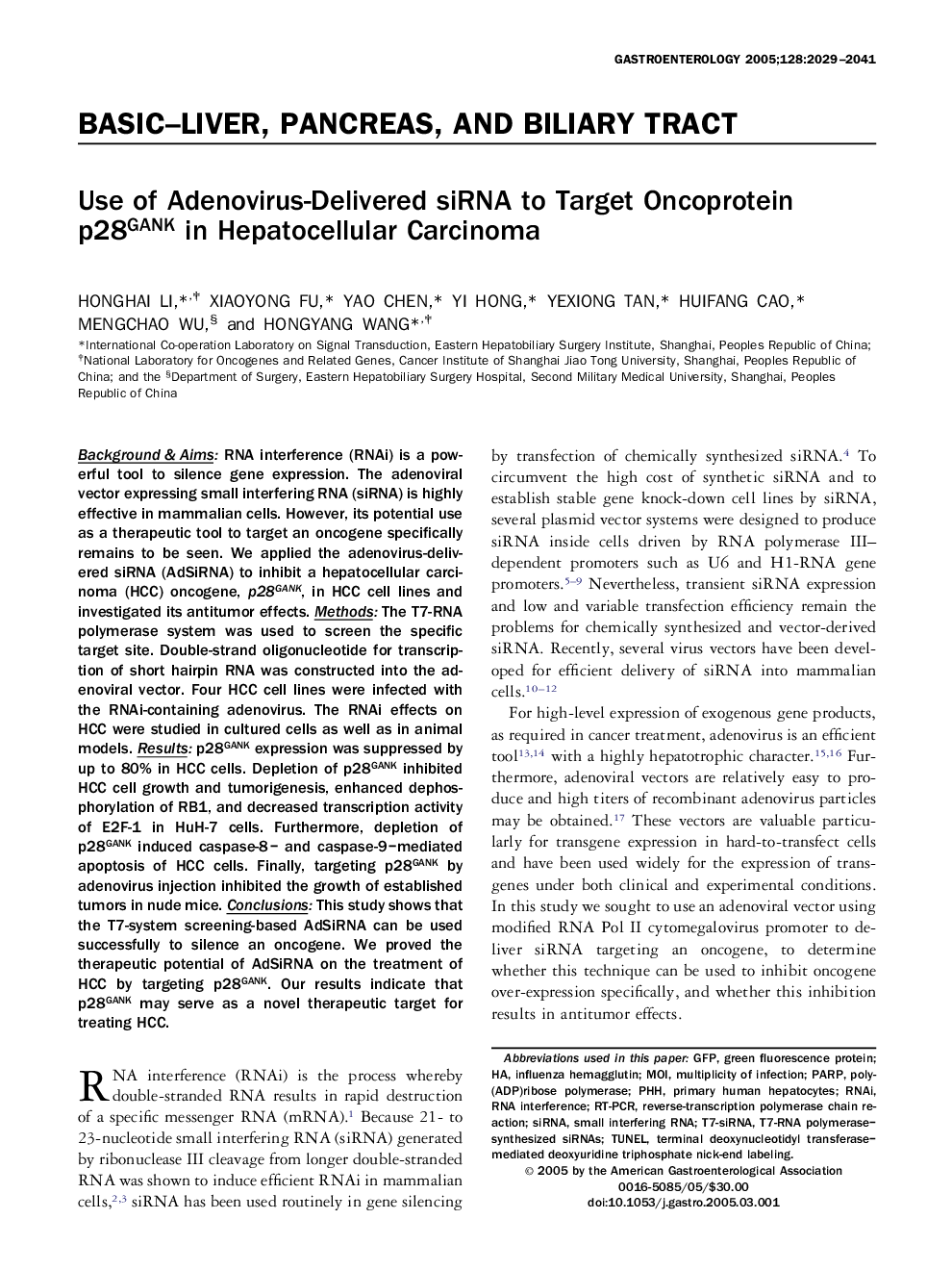 Use of Adenovirus-Delivered siRNA to Target Oncoprotein p28GANK in Hepatocellular Carcinoma 