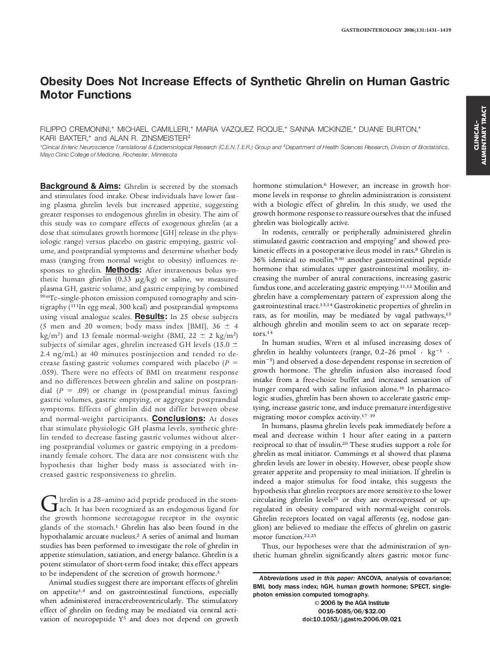 Obesity Does Not Increase Effects of Synthetic Ghrelin on Human Gastric Motor Functions 