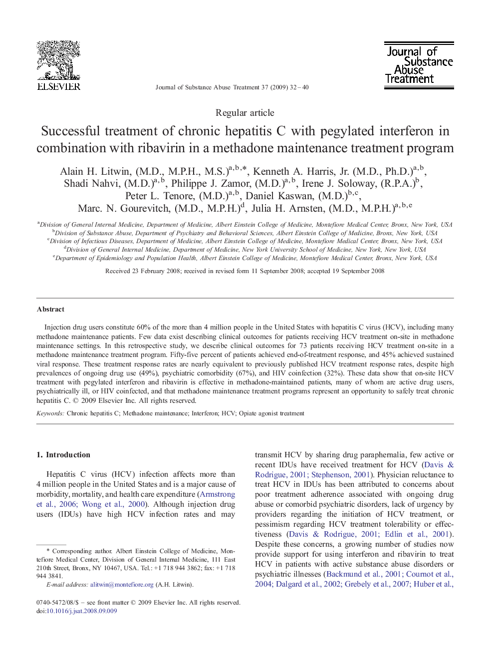 Successful treatment of chronic hepatitis C with pegylated interferon in combination with ribavirin in a methadone maintenance treatment program