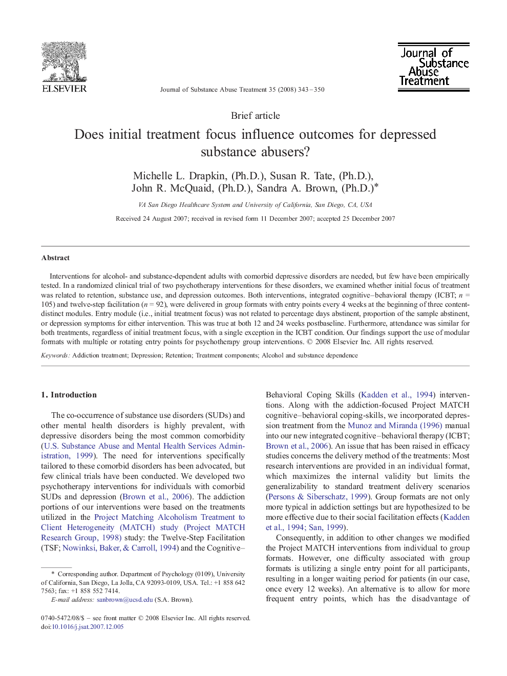 Does initial treatment focus influence outcomes for depressed substance abusers?