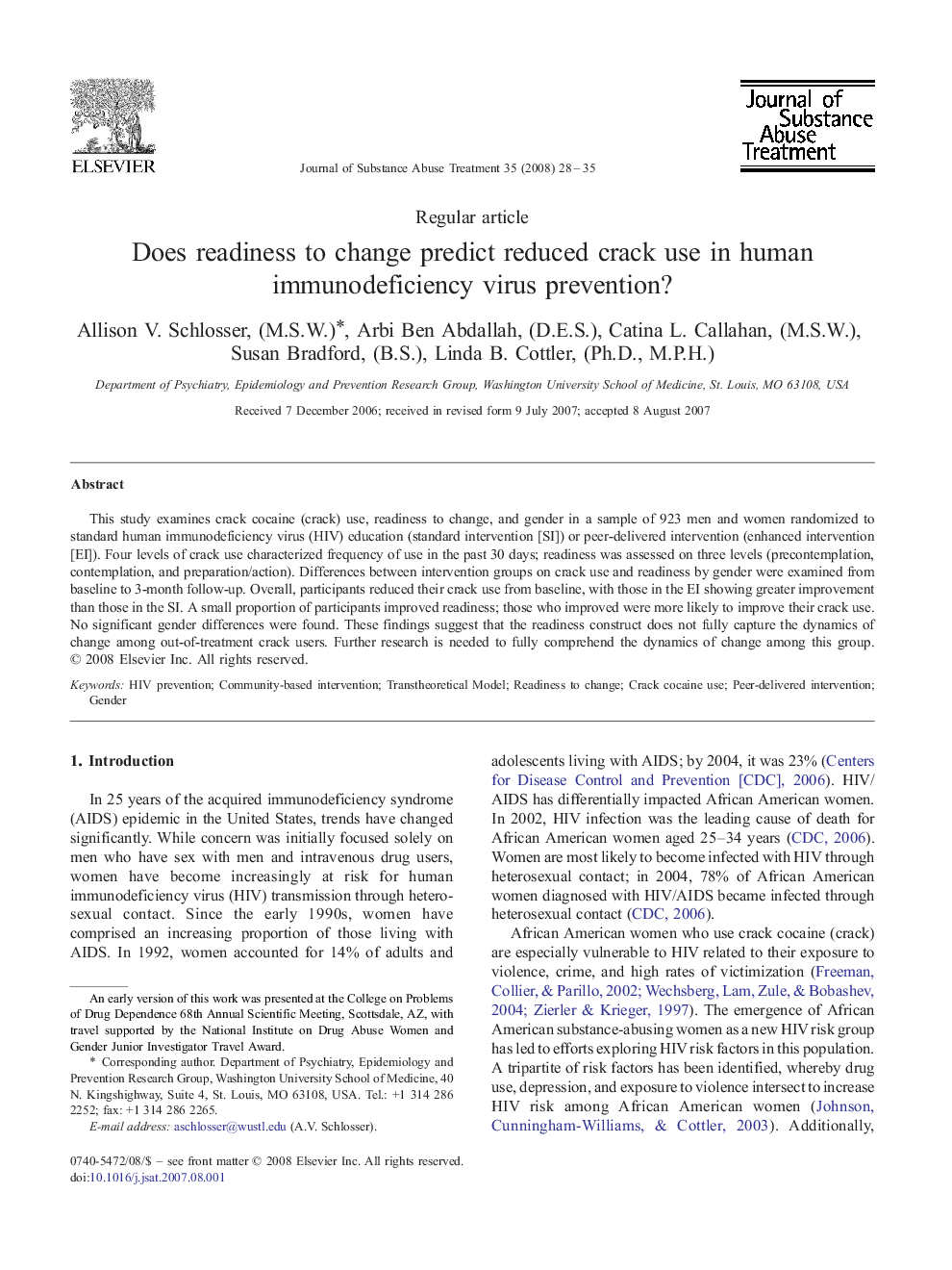 Does readiness to change predict reduced crack use in human immunodeficiency virus prevention?