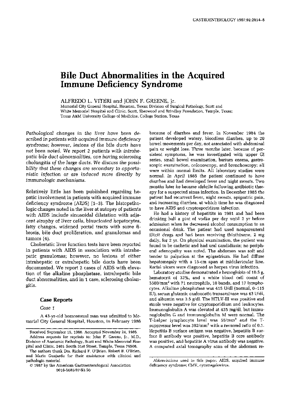 Bile duct abnormalities in the acquired immune deficiency syndrome