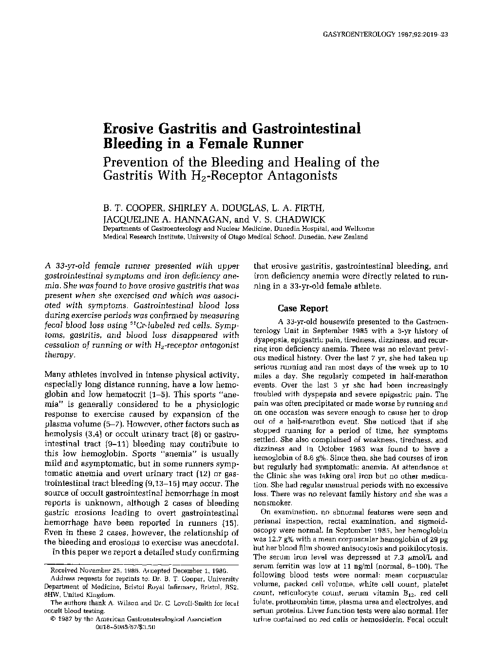 Erosive gastritis and gastrointestinal bleeding in a female runner