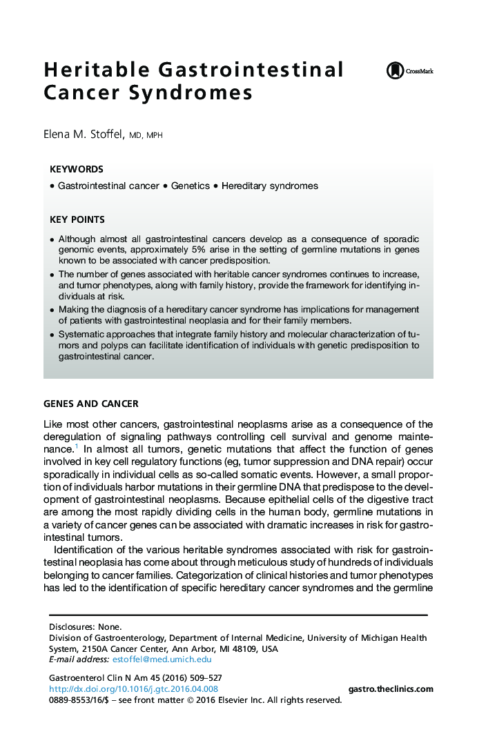 Heritable Gastrointestinal Cancer Syndromes