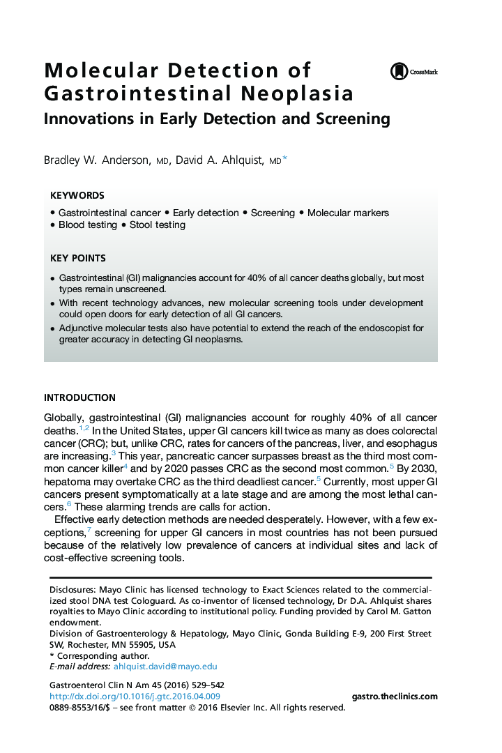 Molecular Detection of Gastrointestinal Neoplasia