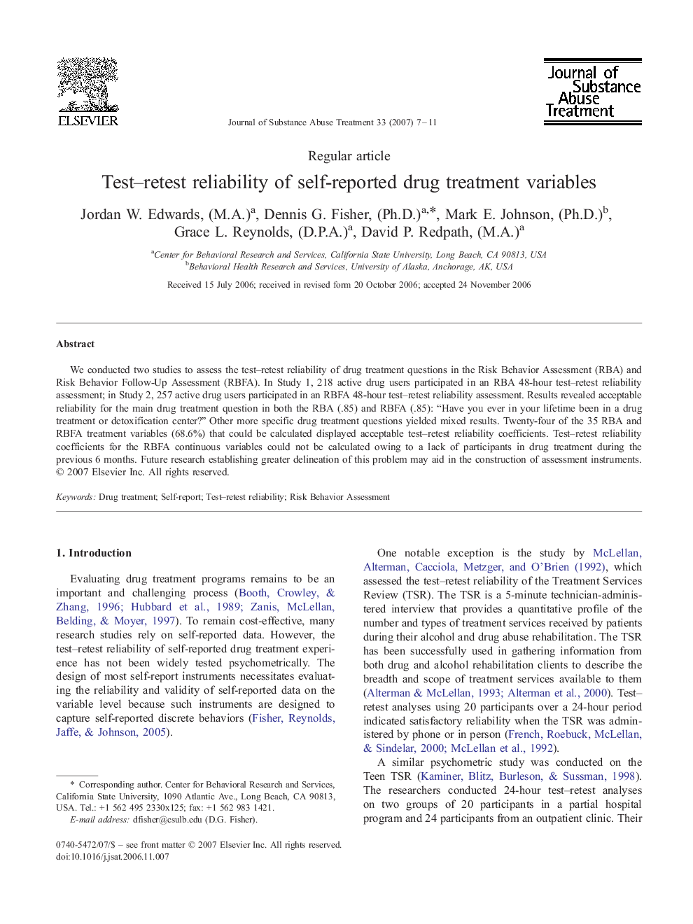 Test–retest reliability of self-reported drug treatment variables