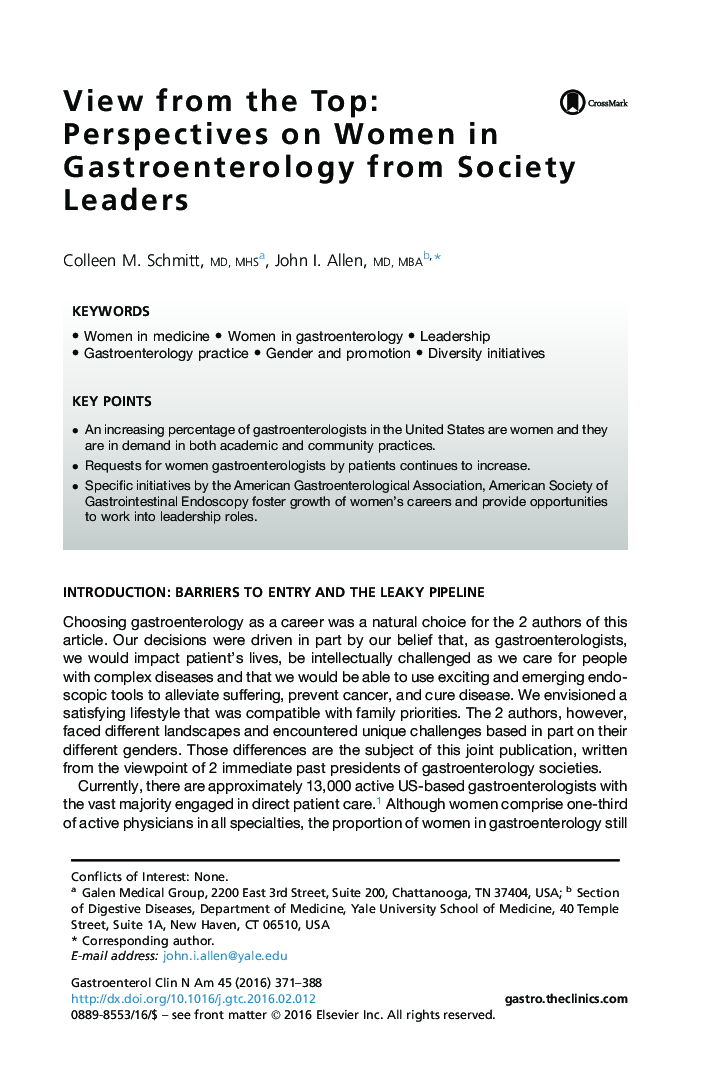 View from the Top: Perspectives on Women in Gastroenterology from Society Leaders