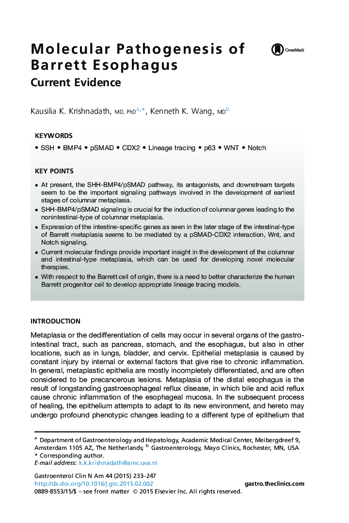 Molecular Pathogenesis of Barrett Esophagus