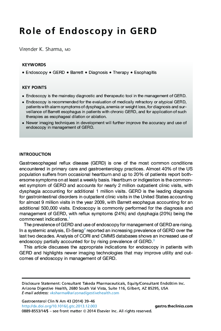 Role of Endoscopy in GERD