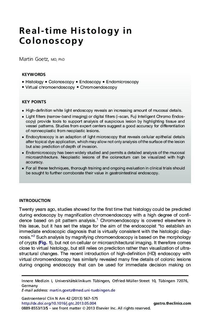 Real-time Histology in Colonoscopy