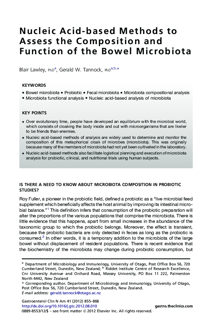 Nucleic Acid-based Methods to Assess the Composition and Function of the Bowel Microbiota