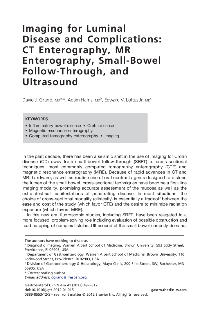 Imaging for Luminal Disease and Complications: CT Enterography, MR Enterography, Small-Bowel Follow-Through, and Ultrasound