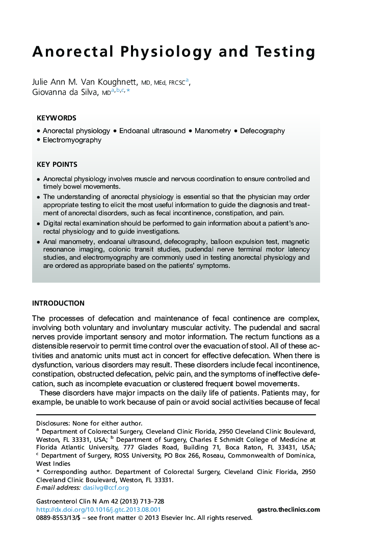 Anorectal Physiology and Testing