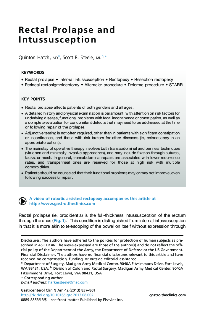 Rectal Prolapse and Intussusception