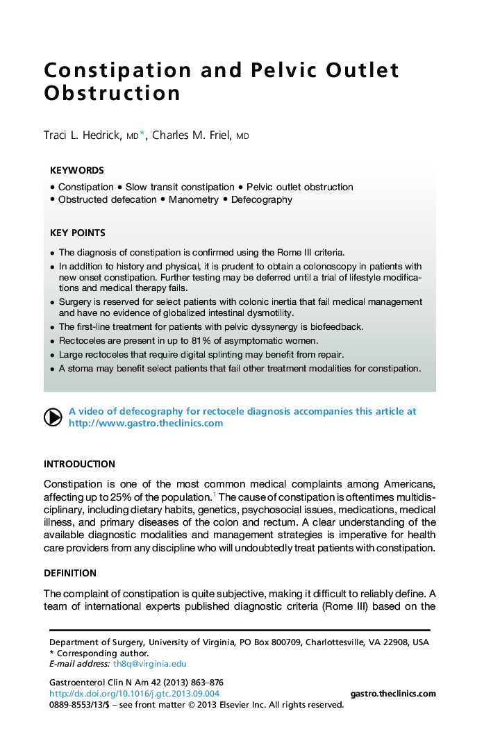 Constipation and Pelvic Outlet Obstruction