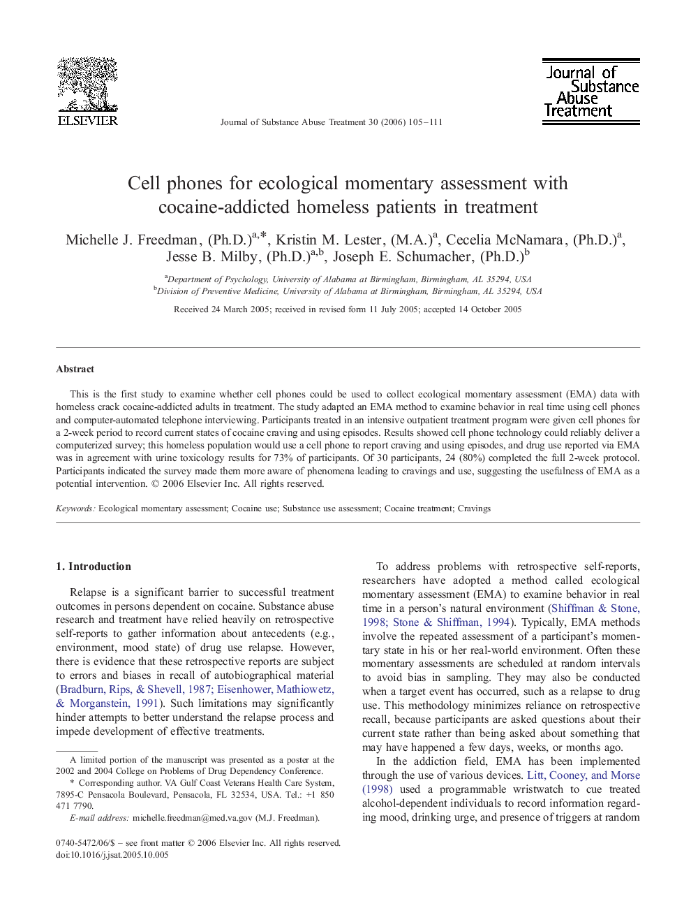 Cell phones for ecological momentary assessment with cocaine-addicted homeless patients in treatment