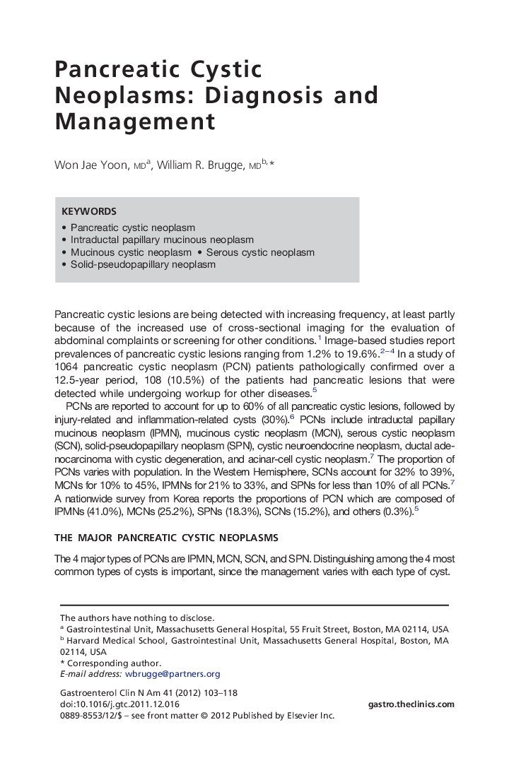 Pancreatic Cystic Neoplasms: Diagnosis and Management