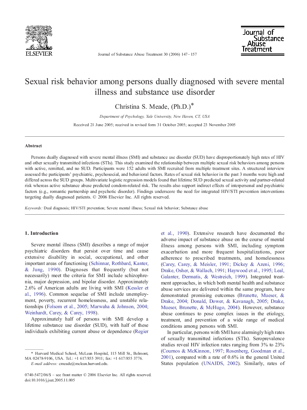 Sexual risk behavior among persons dually diagnosed with severe mental illness and substance use disorder