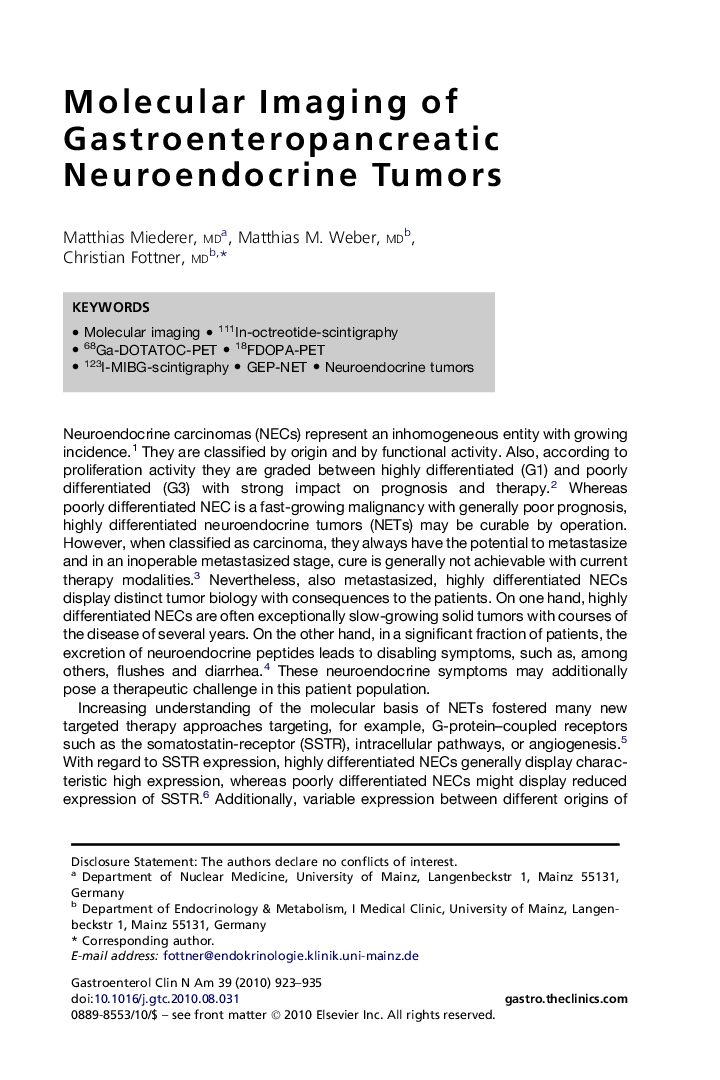 عکس صفحه اول مقاله: Molecular Imaging of Gastroenteropancreatic Neuroendocrine Tumors Molecular Imaging of Gastroenteropancreatic Neuroendocrine Tumors