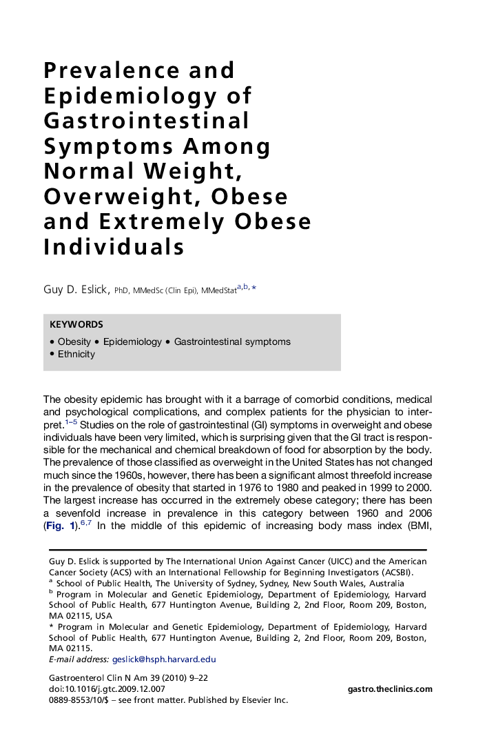 Prevalence and Epidemiology of Gastrointestinal Symptoms Among Normal Weight, Overweight, Obese and Extremely Obese Individuals