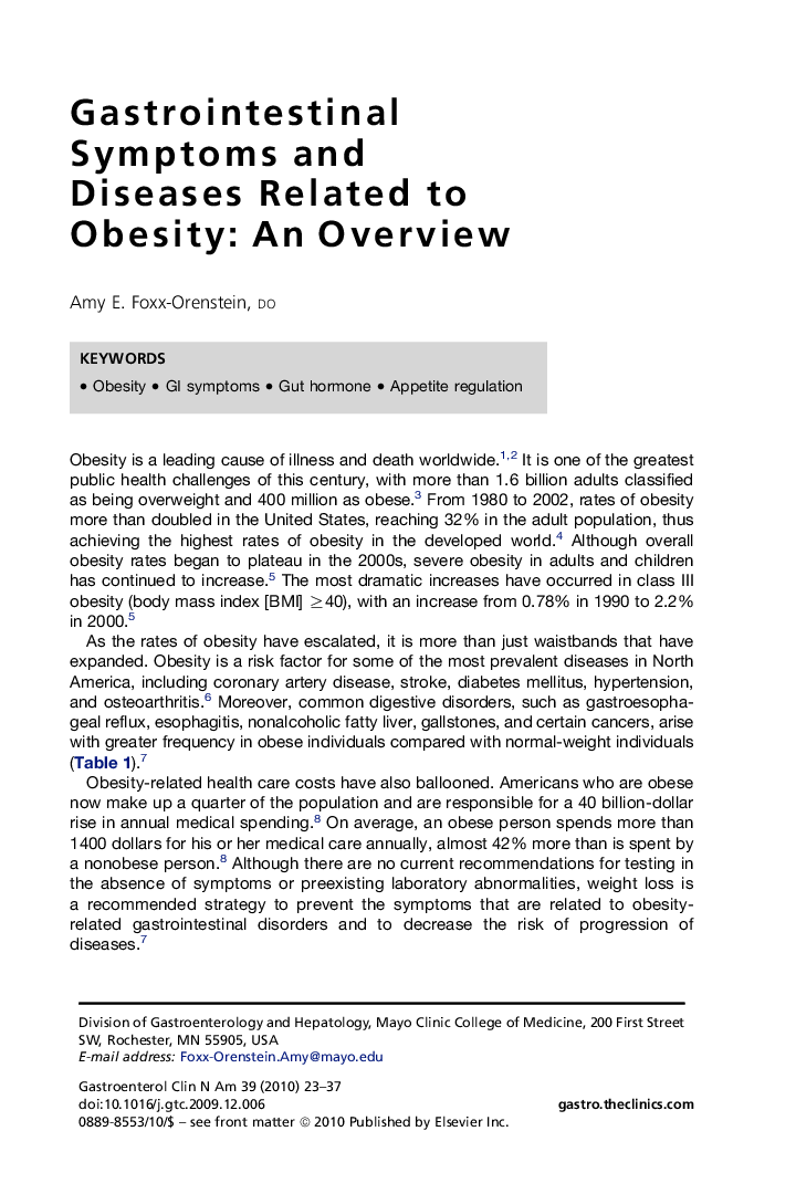 Gastrointestinal Symptoms and Diseases Related to Obesity: An Overview