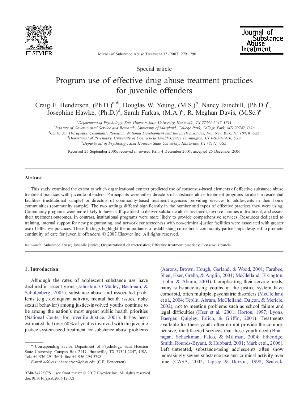 Program use of effective drug abuse treatment practices for juvenile offenders