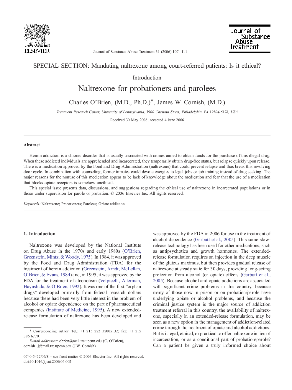 Naltrexone for probationers and parolees