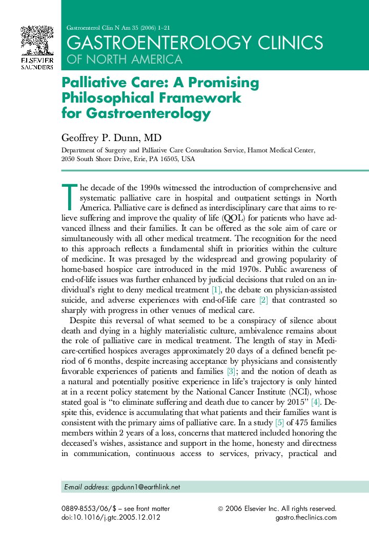Palliative Care: A Promising Philosophical Framework for Gastroenterology