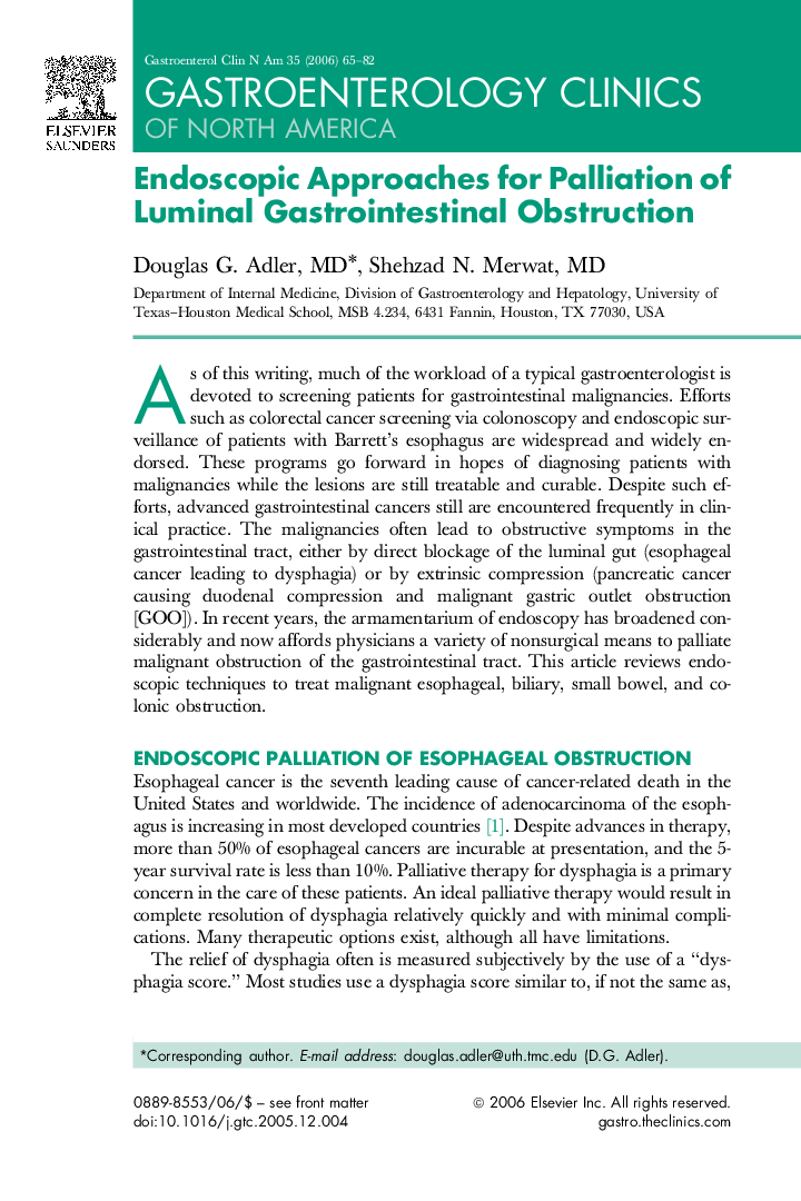 Endoscopic Approaches for Palliation of Luminal Gastrointestinal Obstruction