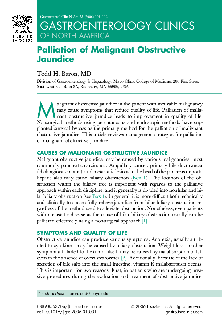 Palliation of Malignant Obstructive Jaundice