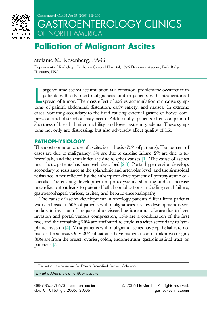 Palliation of Malignant Ascites