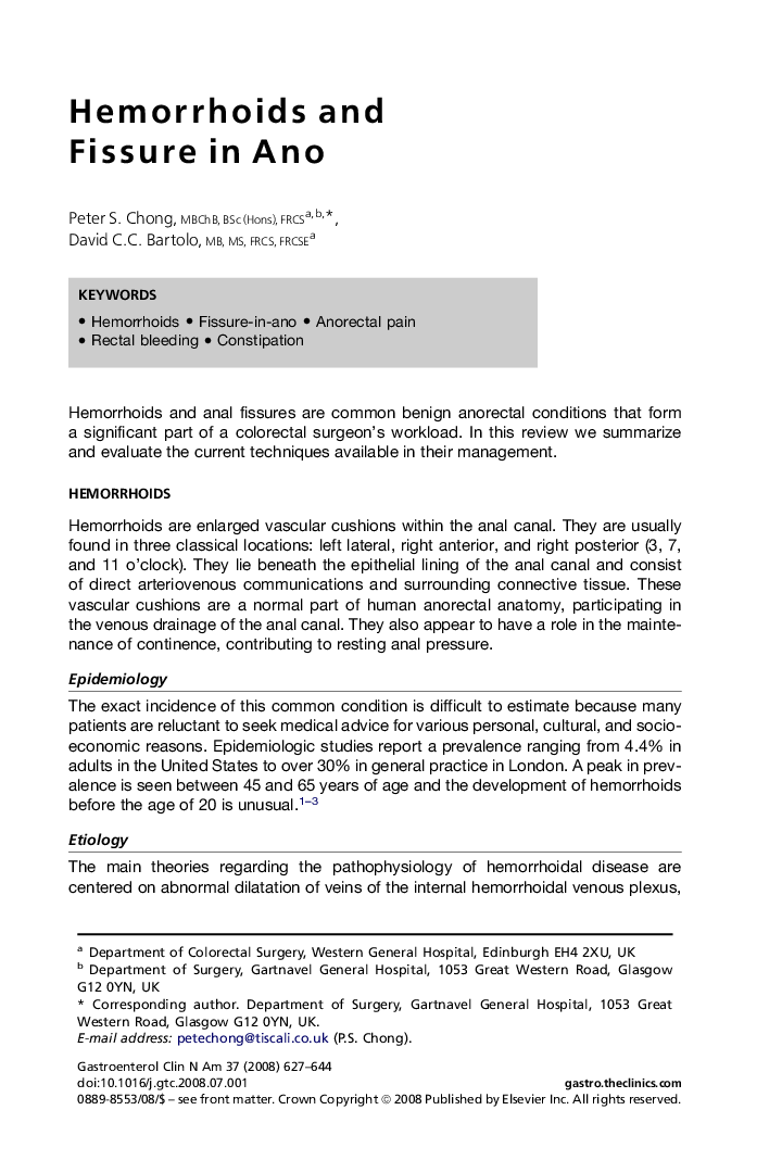 عکس صفحه اول مقاله: Hemorrhoids and Fissure in Ano Hemorrhoids and Fissure in Ano