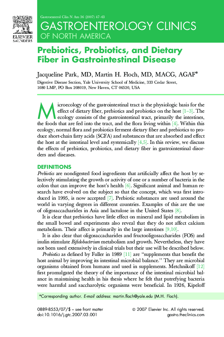 Prebiotics, Probiotics, and Dietary Fiber in Gastrointestinal Disease