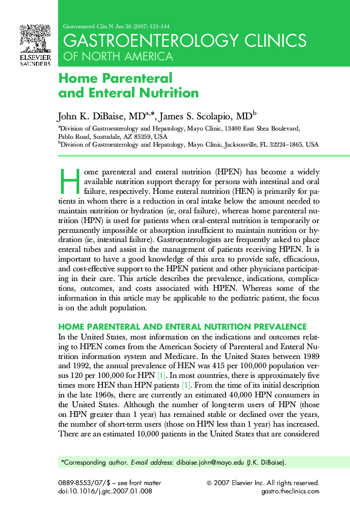 Home Parenteral and Enteral Nutrition