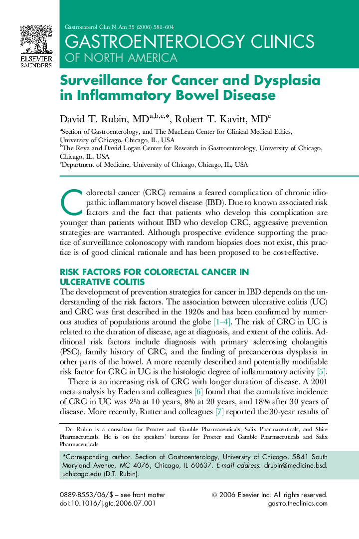 Surveillance for Cancer and Dysplasia in Inflammatory Bowel Disease