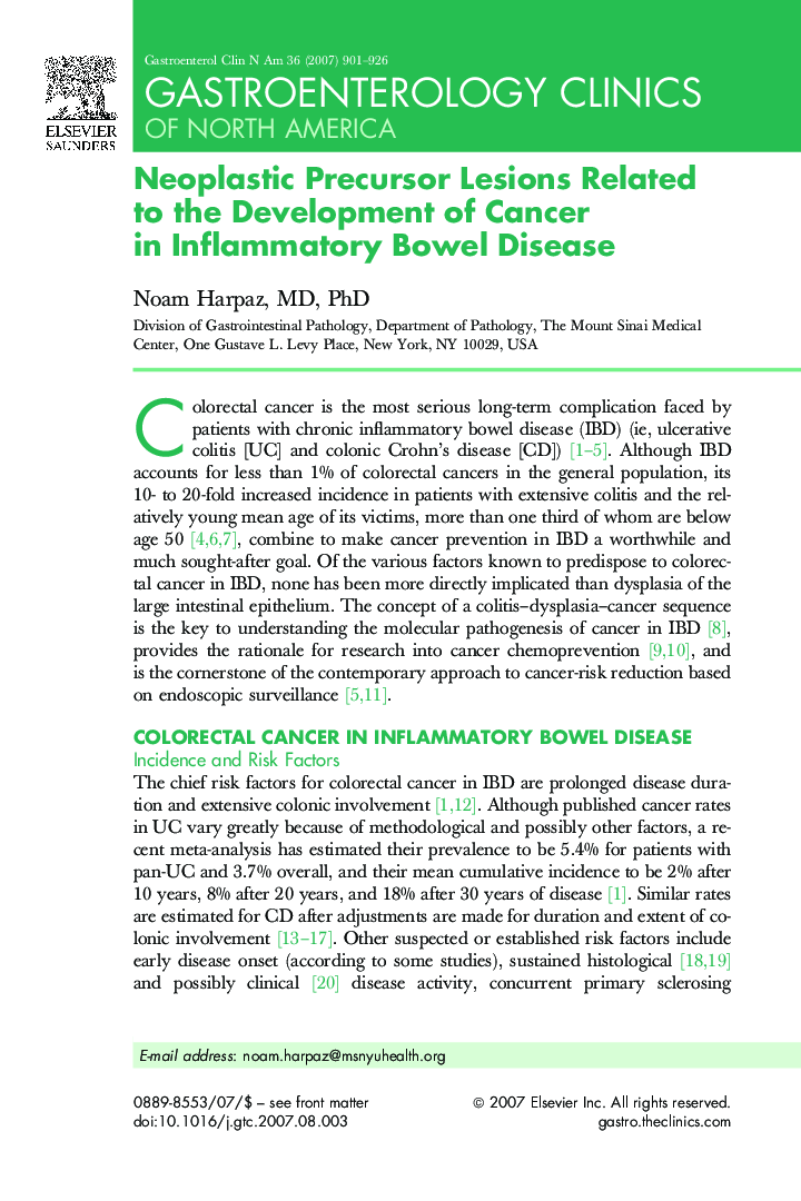 Neoplastic Precursor Lesions Related to the Development of Cancer in Inflammatory Bowel Disease