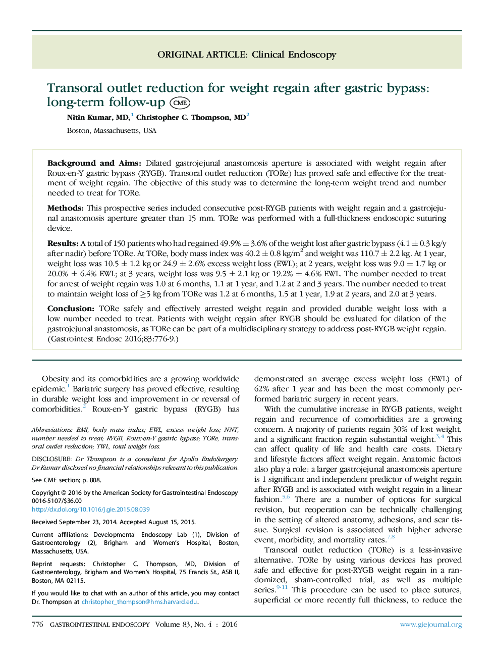Transoral outlet reduction for weight regain after gastric bypass: long-term follow-up 