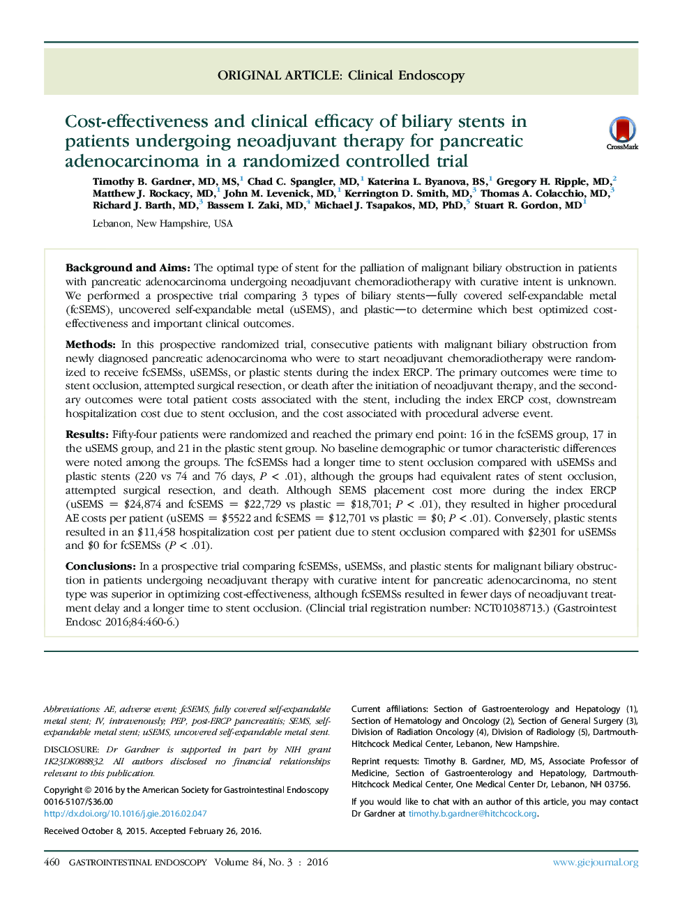 Cost-effectiveness and clinical efficacy of biliary stents in patients undergoing neoadjuvant therapy for pancreatic adenocarcinoma in a randomized controlled trial 