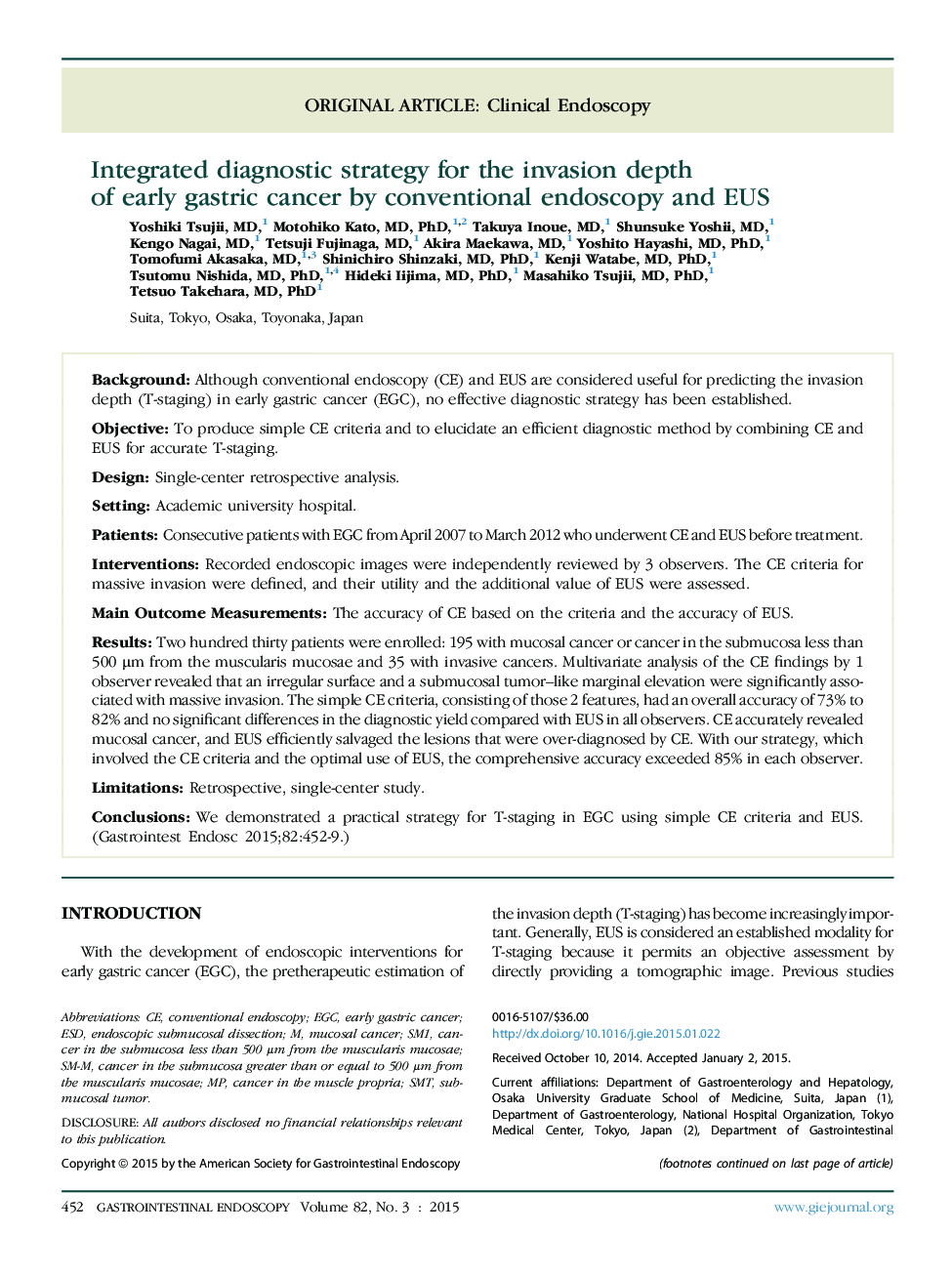 Integrated diagnostic strategy for the invasion depth of early gastric cancer by conventional endoscopy and EUS 